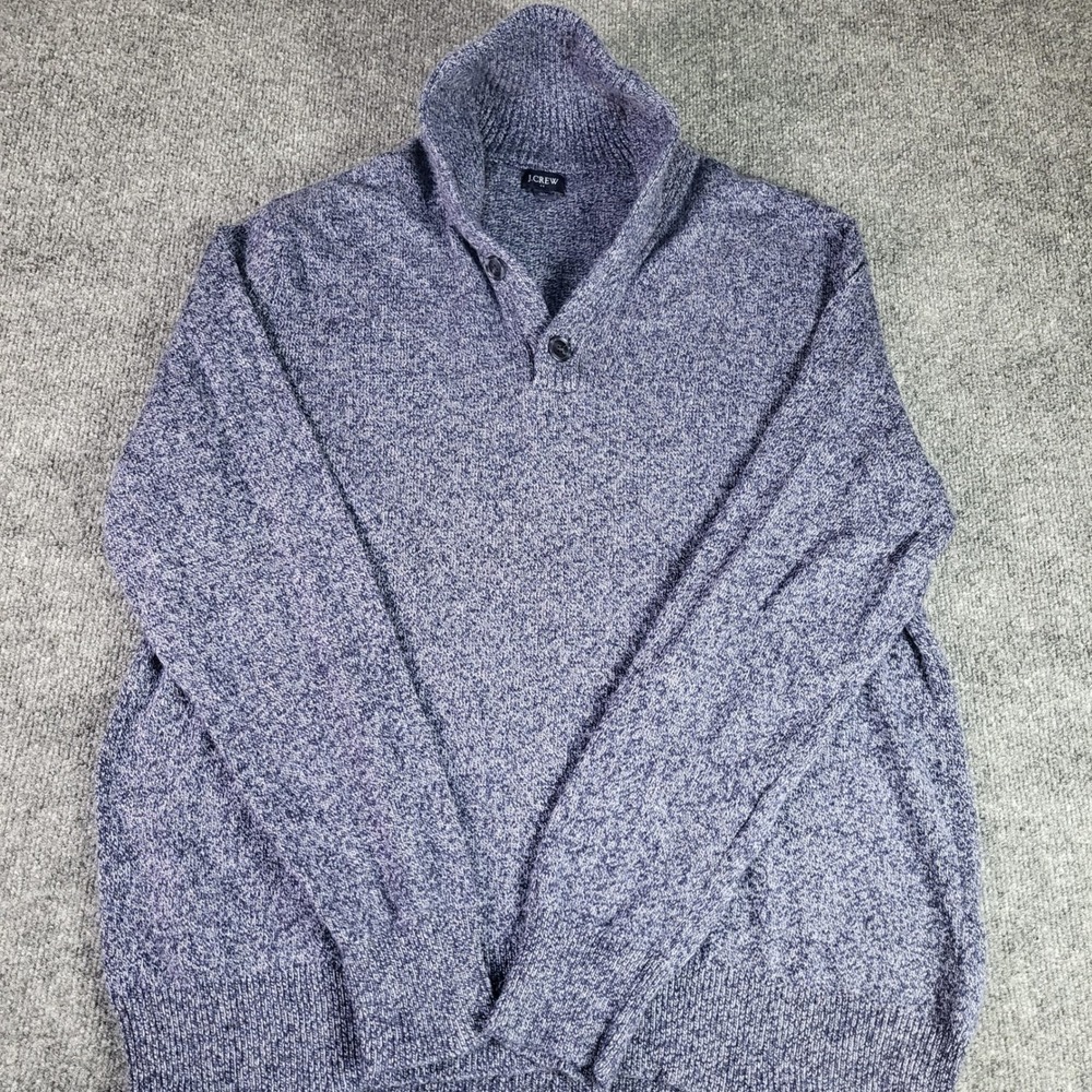 J. Crew Mens XL Blue Marled Shawl Collar Button Pullover Sweater Lambs Wool Mix - Picture 3 of 7